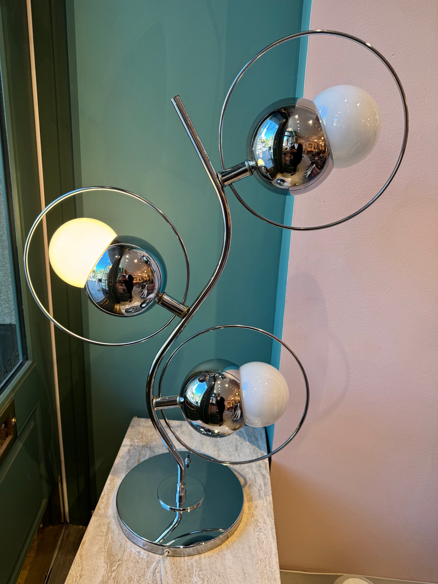 Vintage Robert Sonneman Style Three Globe Chrome Space Age Lamp
