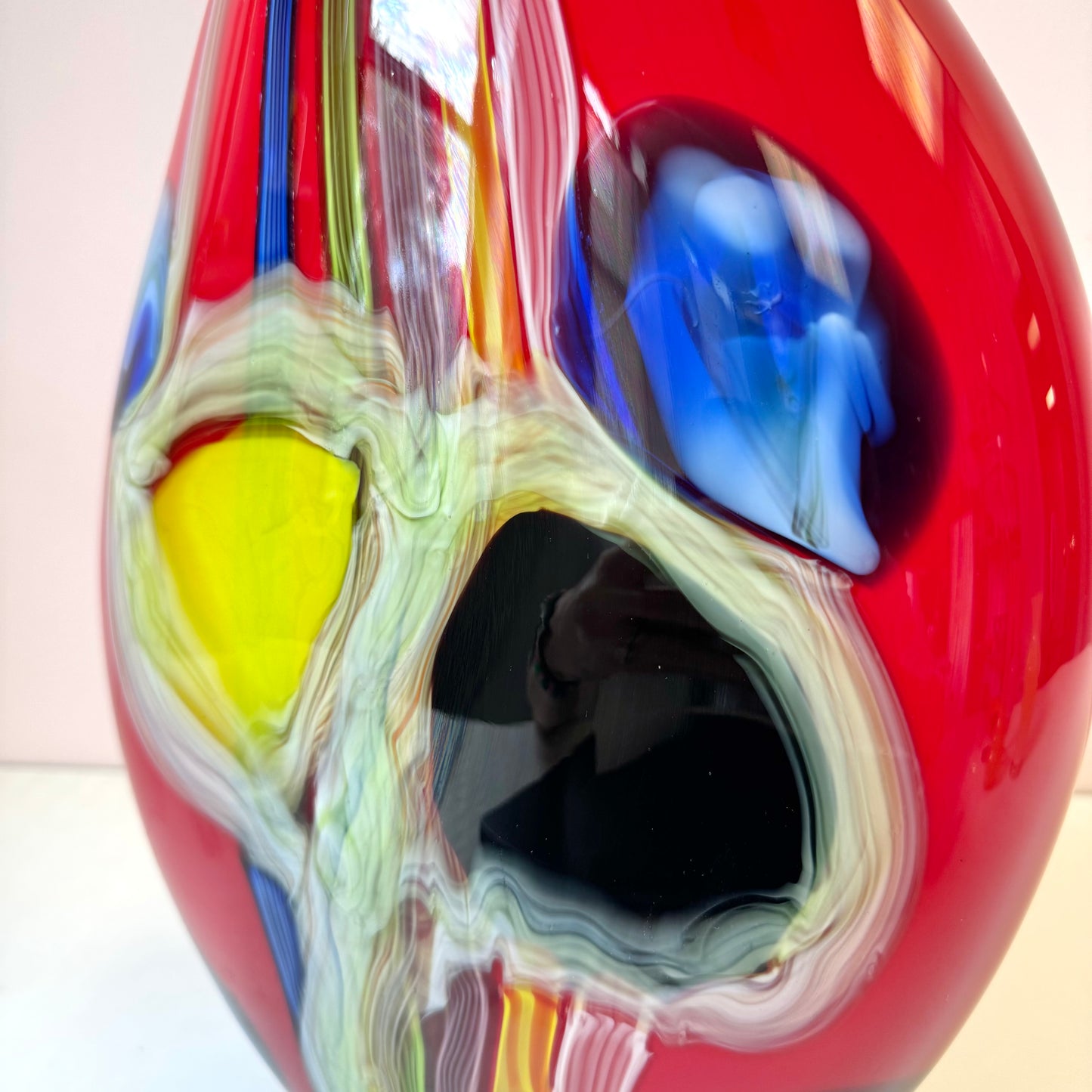 Vintage Large Multicolor Handblown Murano Glass Vase Attributed to Salvadore Studio