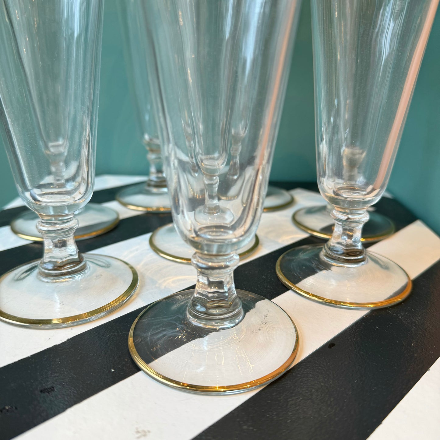 Set of 8 Mid Century Cera Style Gold Grape and Vine  Beer Glasses