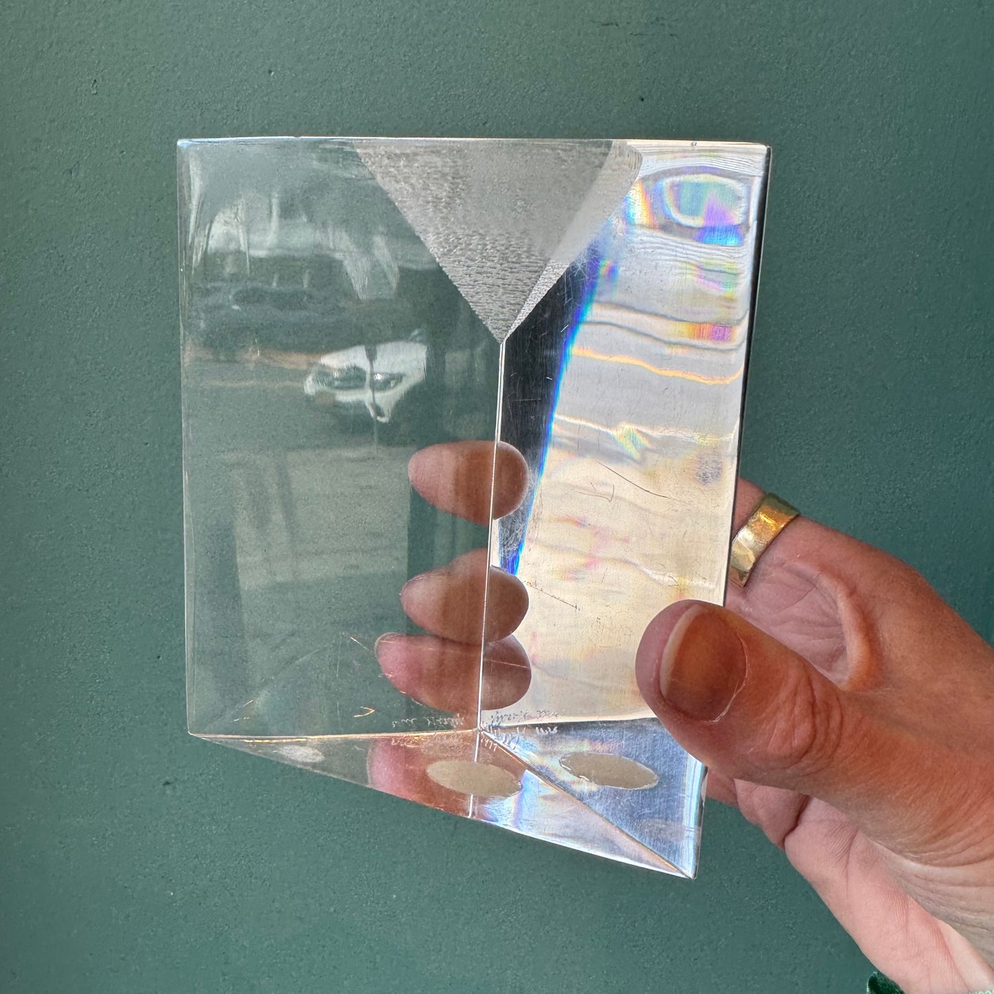 Pair of Vintage Lucite Owl Triangular Block Bookends by Will Hardy