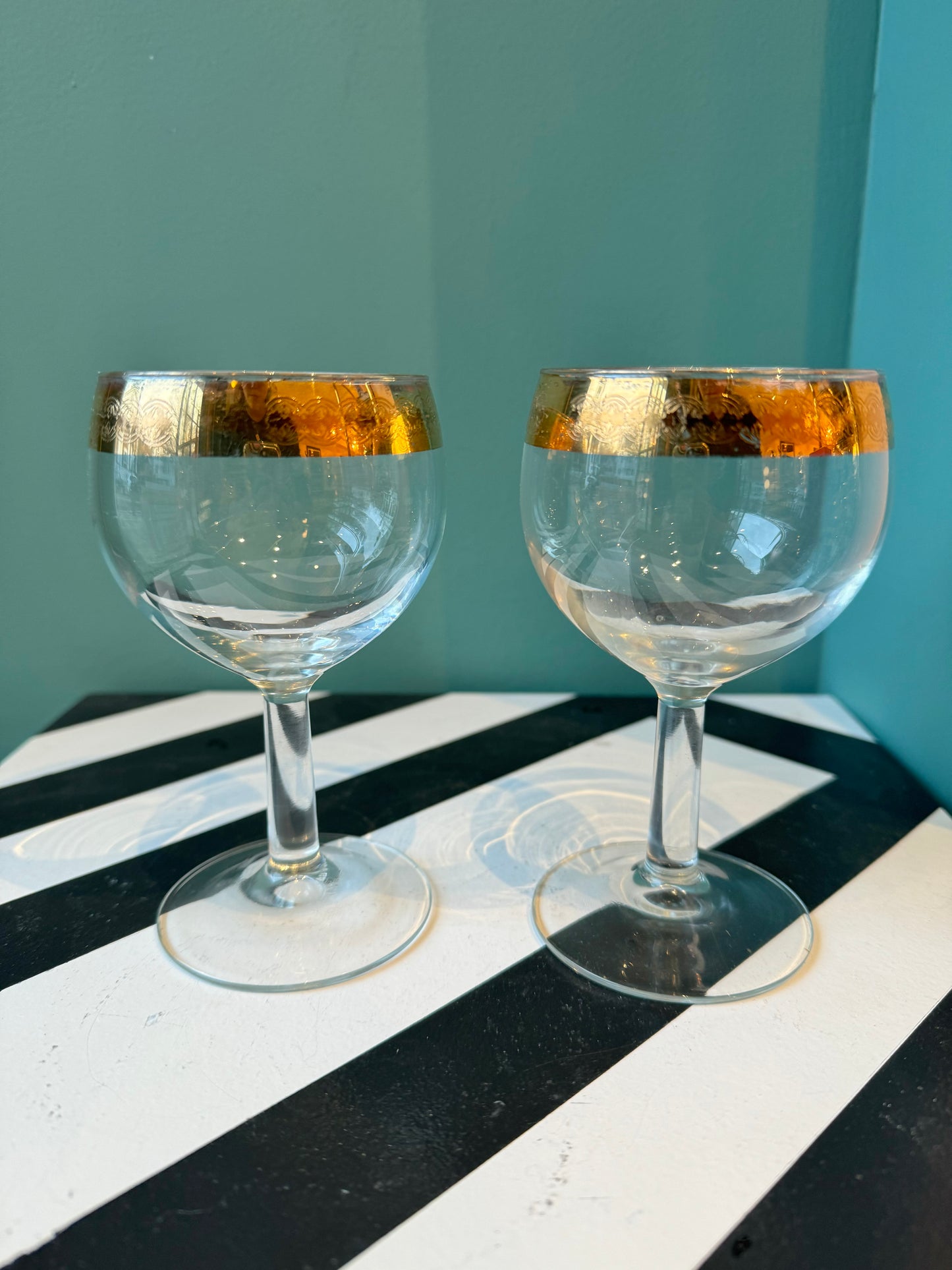 Pair of Vintage Gold Rim Cocktail Glasses