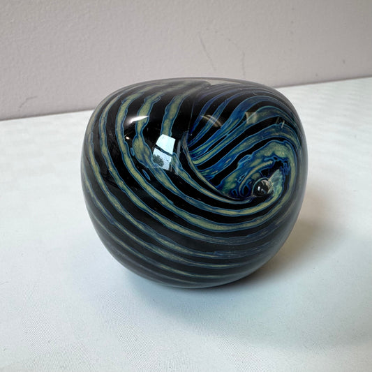 Vintage Black and Blue Striped Murano Glass Paperweight