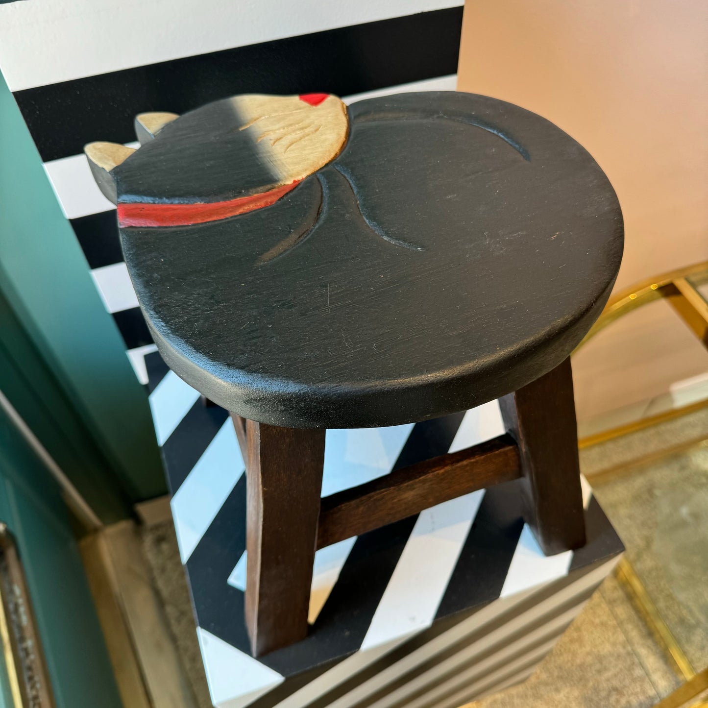 Sleeping Black Cat Step Stool