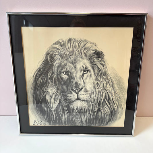 Vintage Framed Lion Artwork by Katon