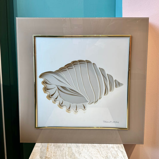 Vintage 1970's Framed 3D Paper Sculpture Shell Artwork by Rebecca Melville Miller for Greg Copeland