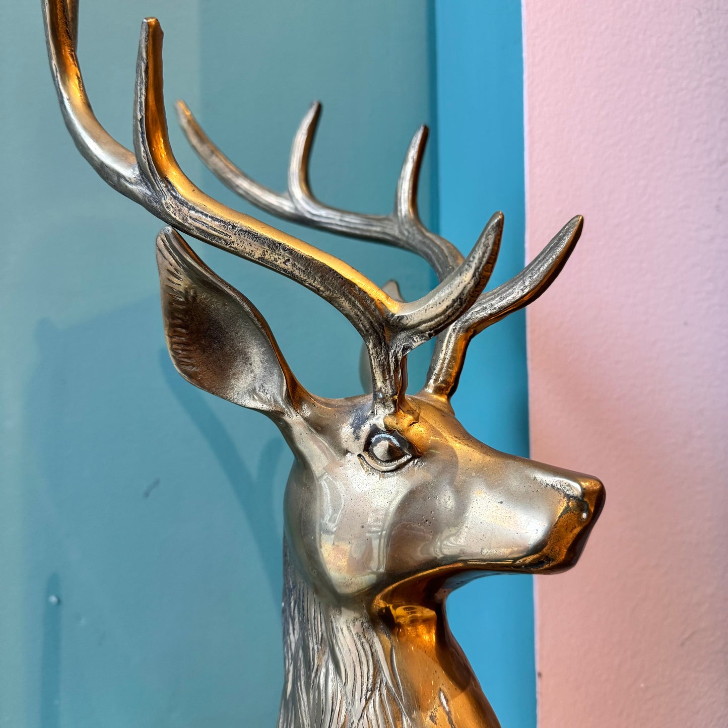 Large Vintage Brass Buck Deer Statue