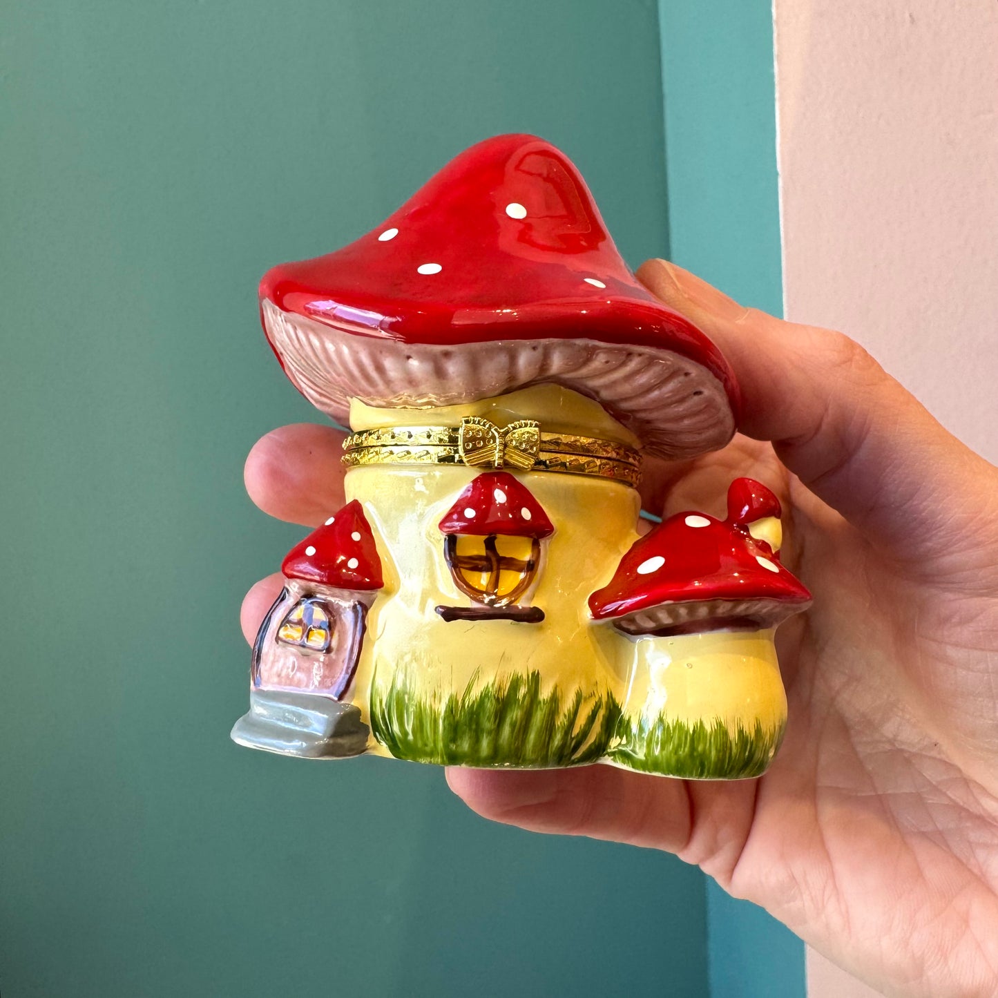 Mushroom House Hand Painted Trinket Box