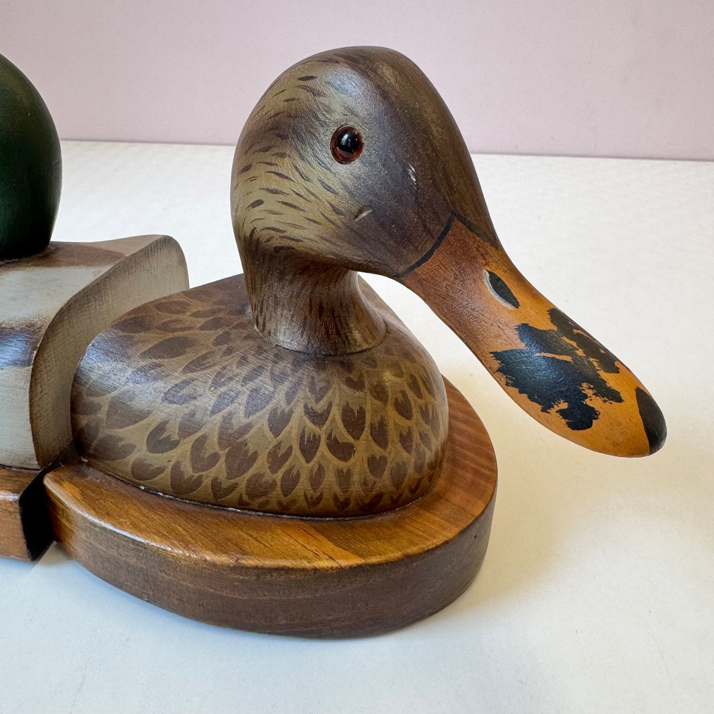 Vintage Set of 1979 Wooden Mallard Duck Bookends