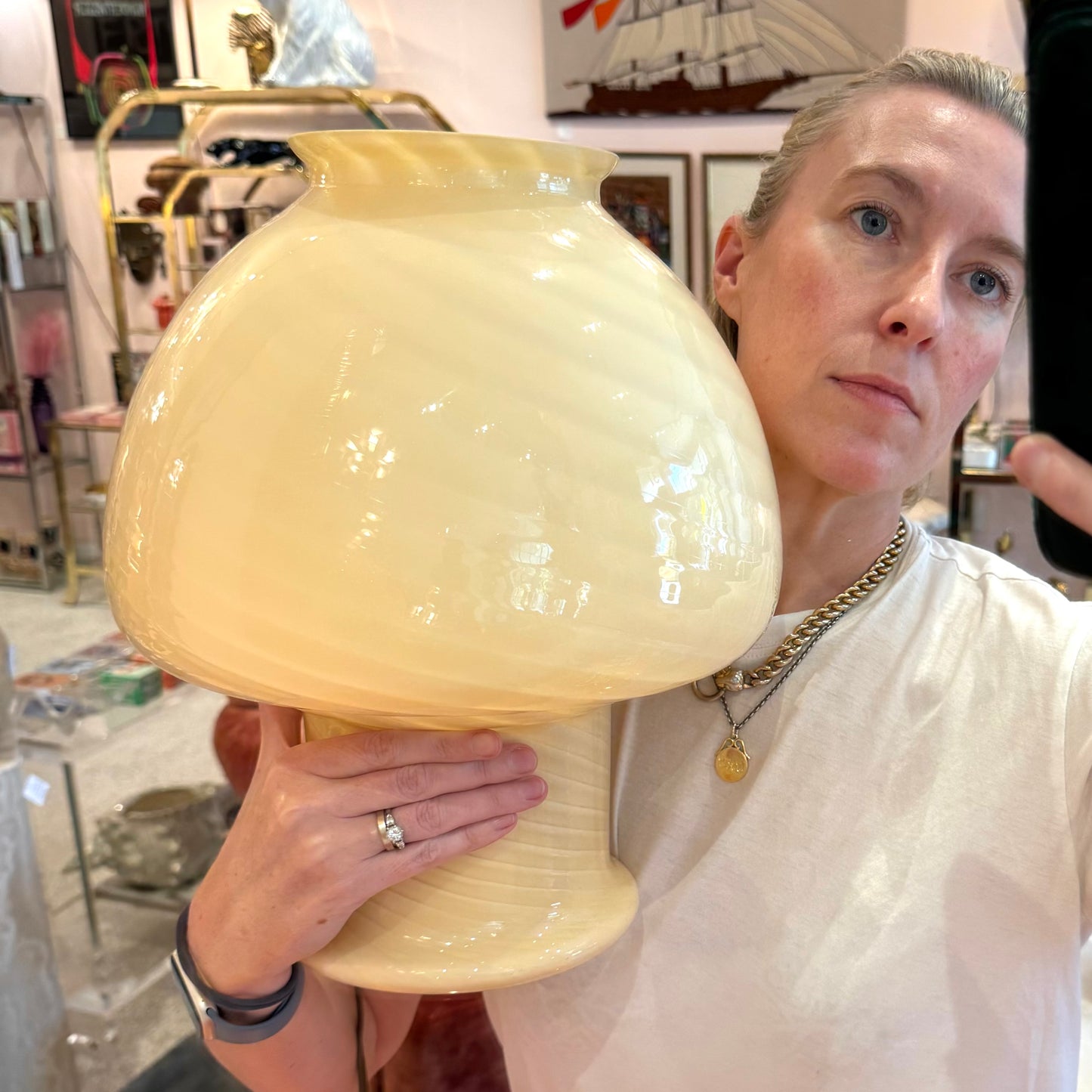 Vintage Pale Yellow Vetri Murano Glass Mushroom Lamp