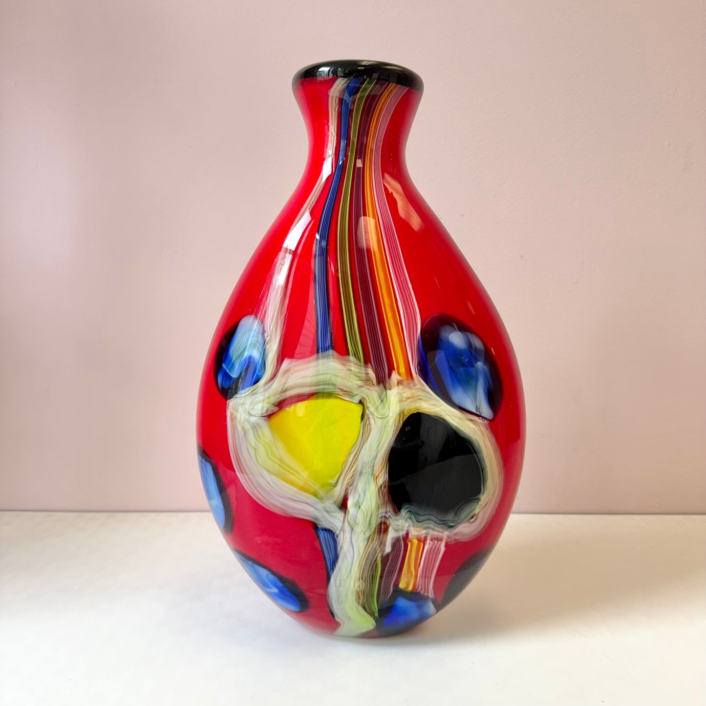 Vintage Large Multicolor Handblown Murano Glass Vase Attributed to Salvadore Studio