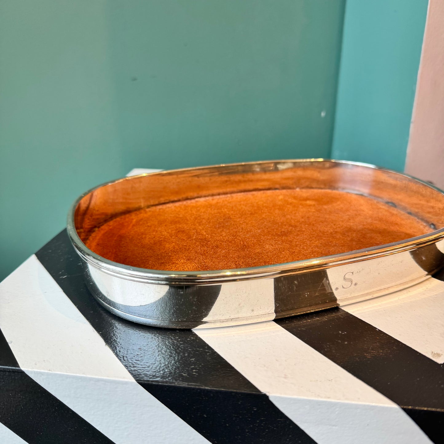 Vintage Engraved Silver Catchall/Cocktail Tray