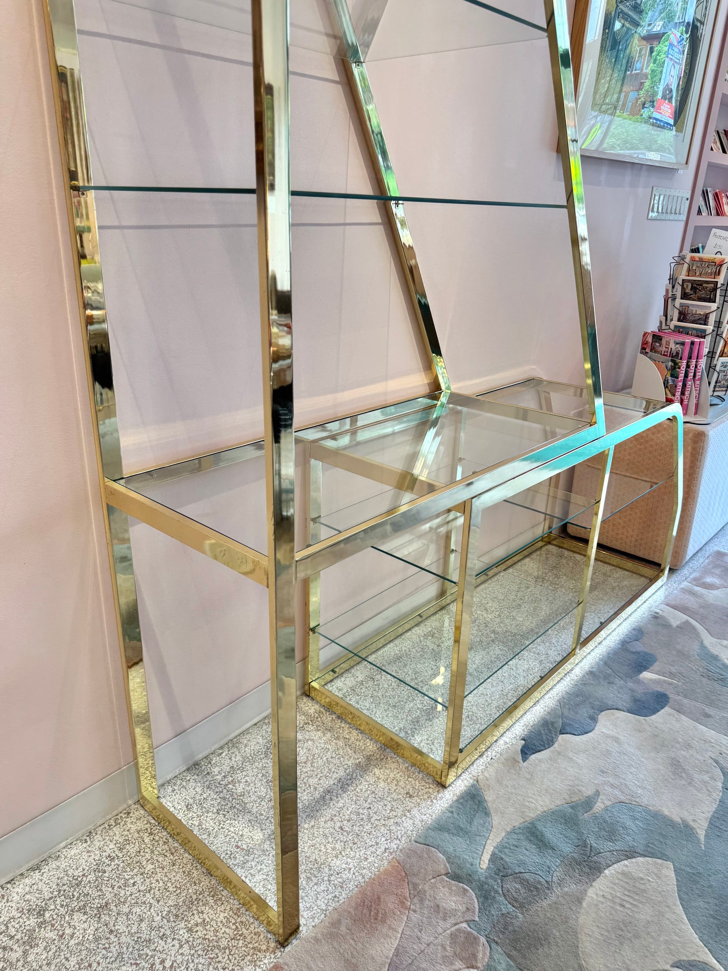 Vintage Asymmetrical Brass and Glass Etagere by DIA