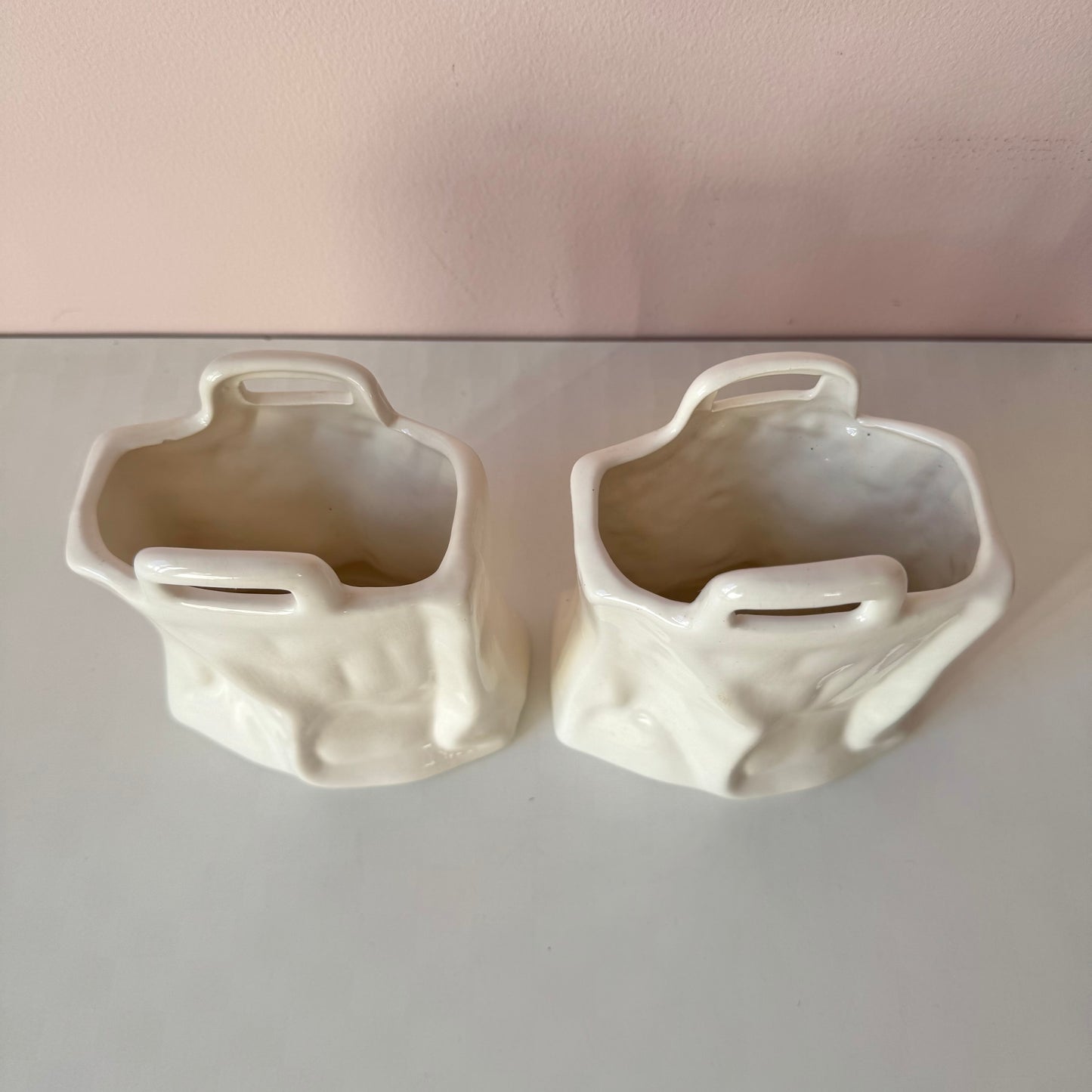 Vintage Pair of Ceramic "Paper Bag" Containers