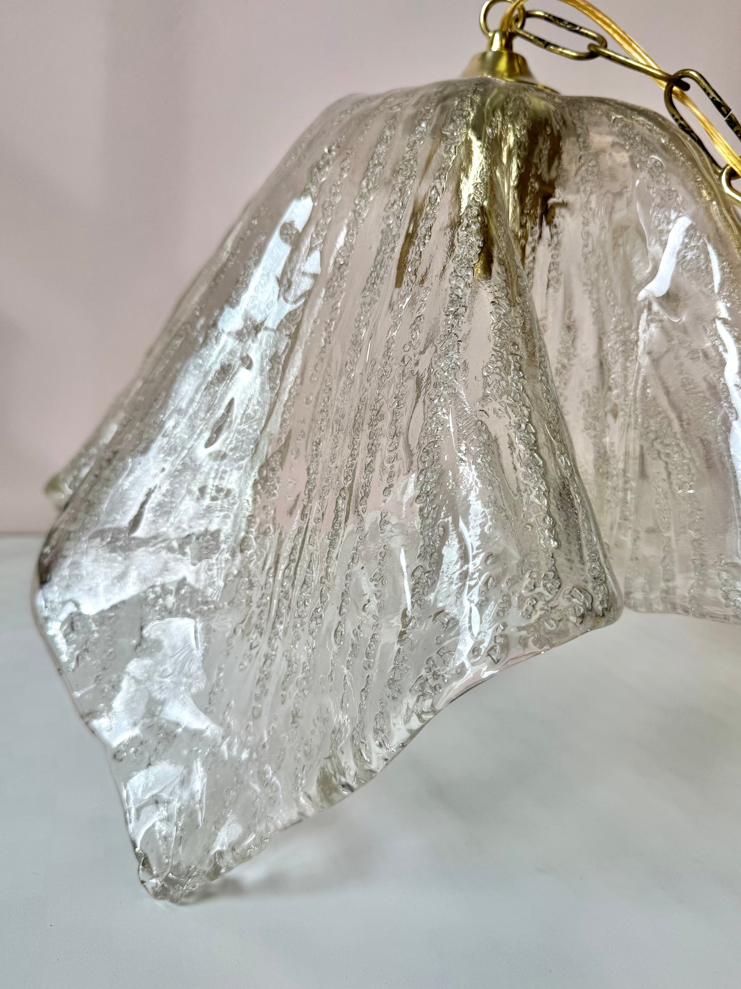 Vintage Mazzega Style Murano Glass Handkerchief Pendant Light Fixture