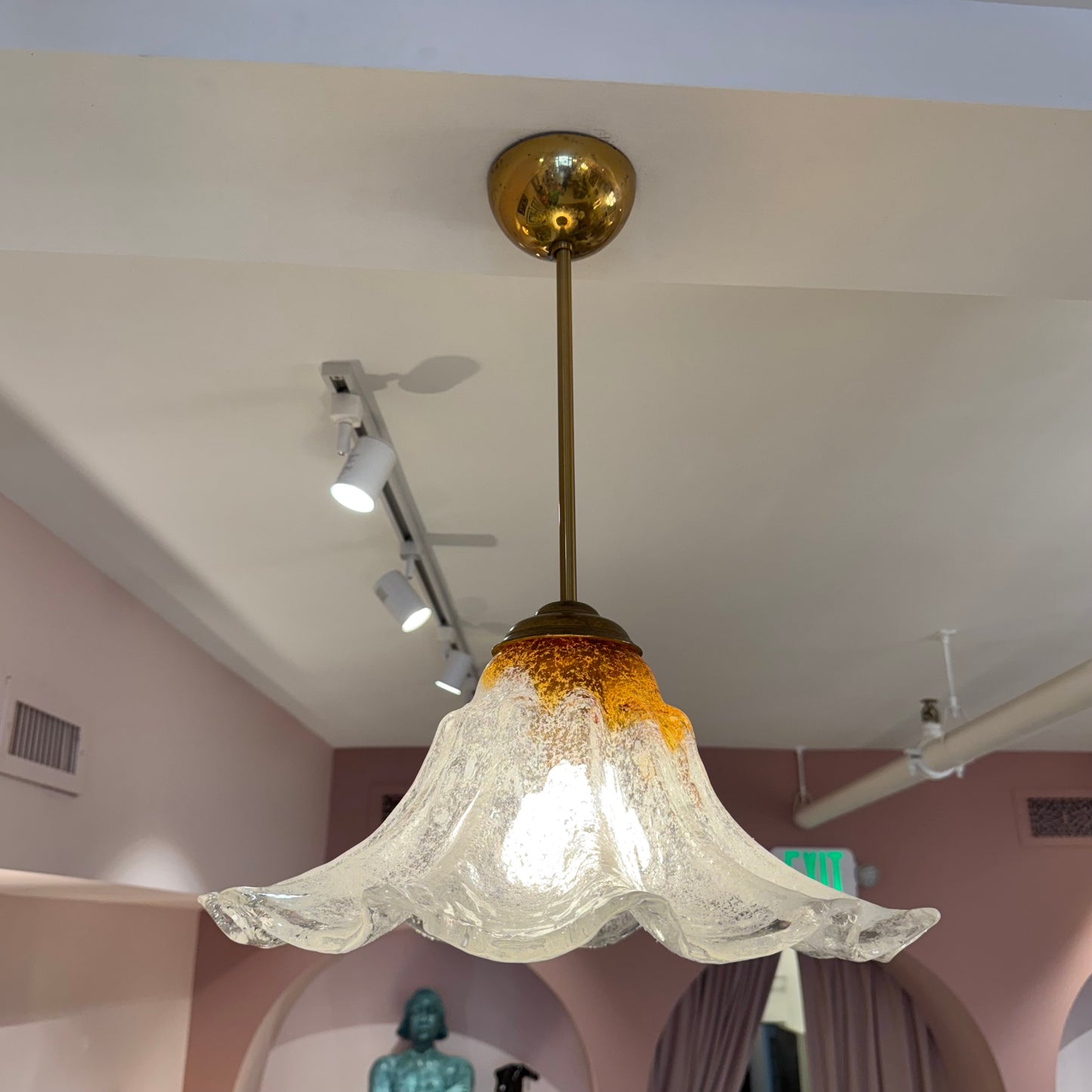 Vintage Two Tone Mazzega Style Glass Pendant Light Fixture