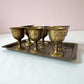 Vintage Set of 6 Brass Cups with Tray
