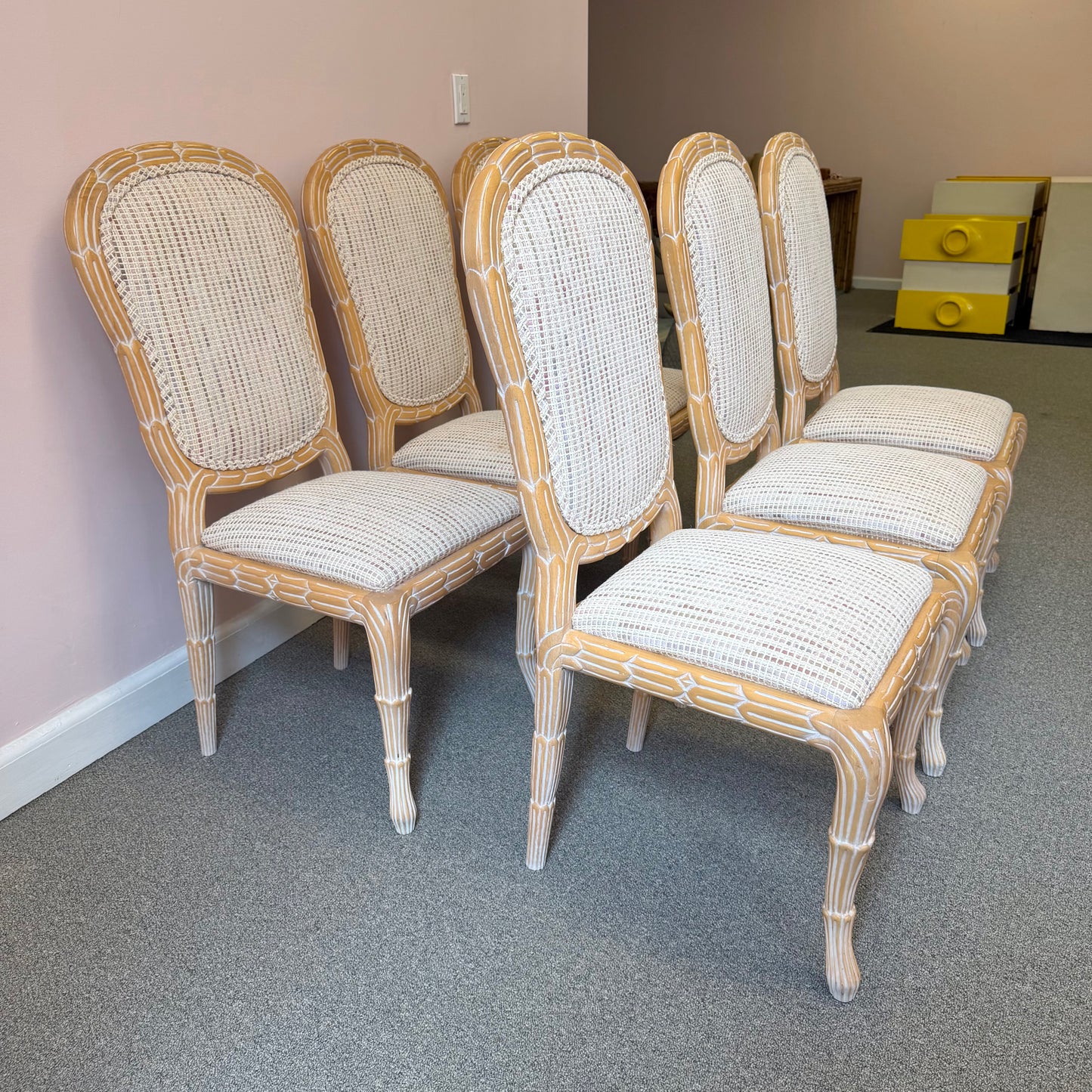 Vintage Regency Serge Roche Style Faux Bois Dining Chairs - Set of 6