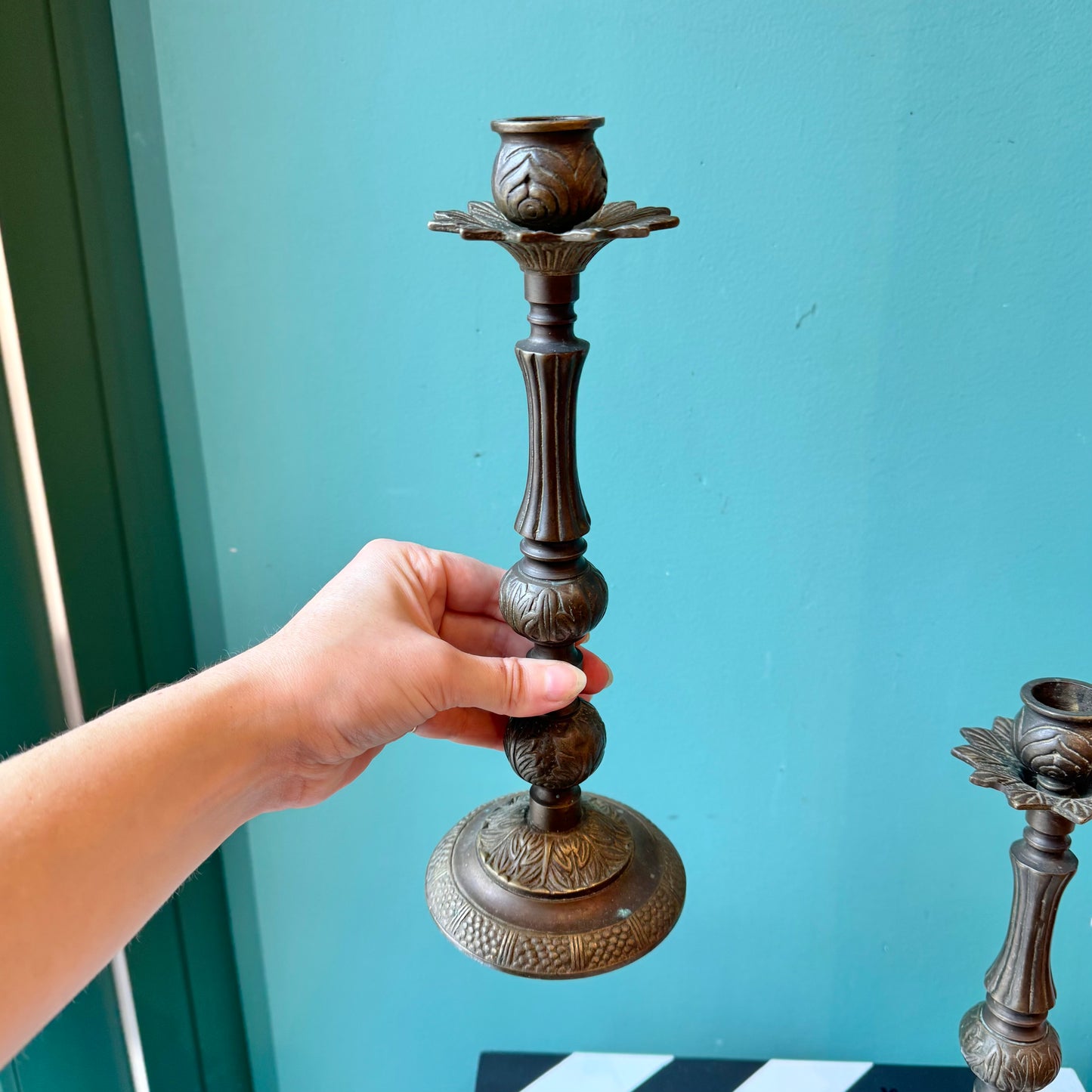 Vintage Pair Ornate Brass Candle Holders