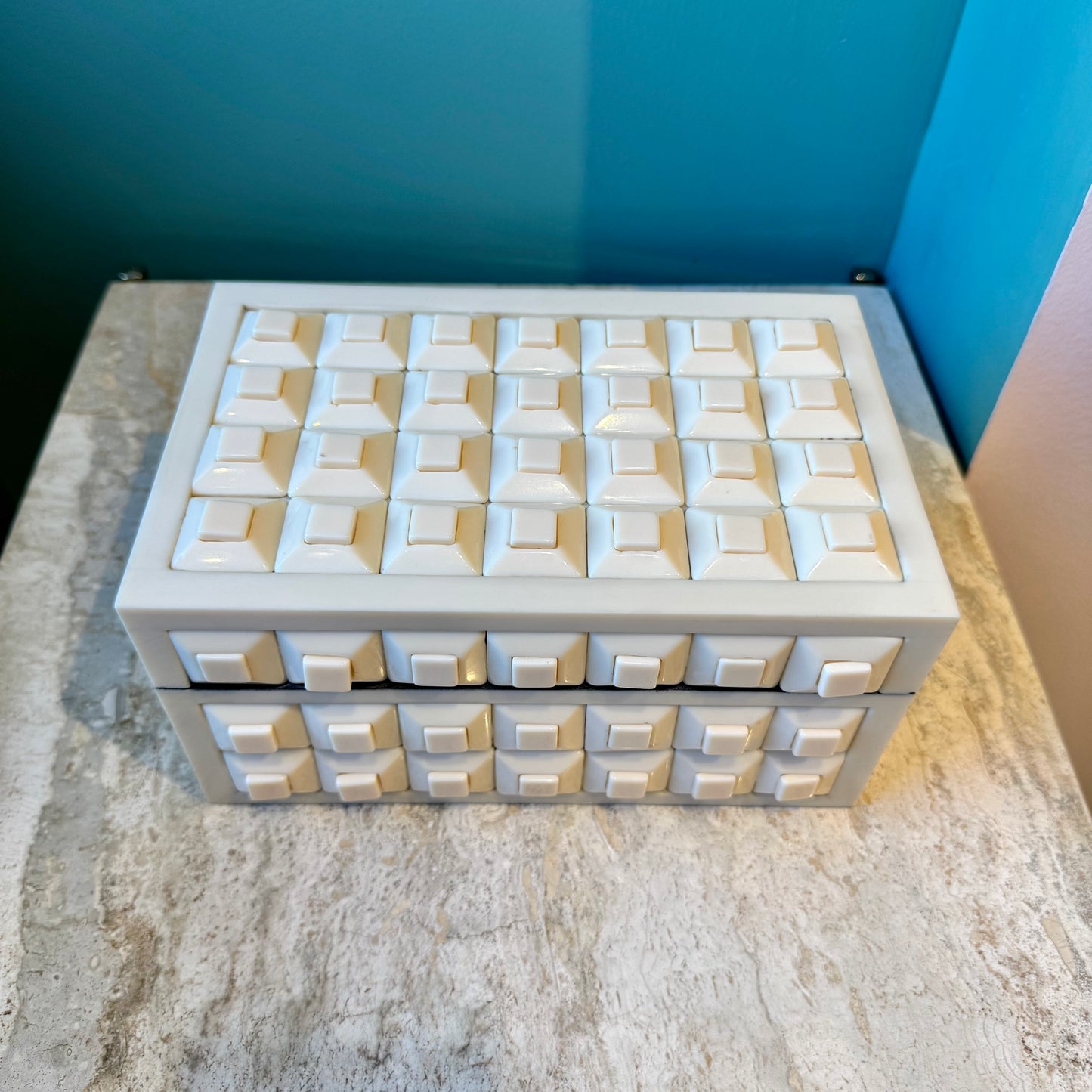 Beige Resin Geometric Decorative Box
