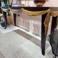 Vintage Dark Wood Console with Gold Gilt Draped Valance Detail