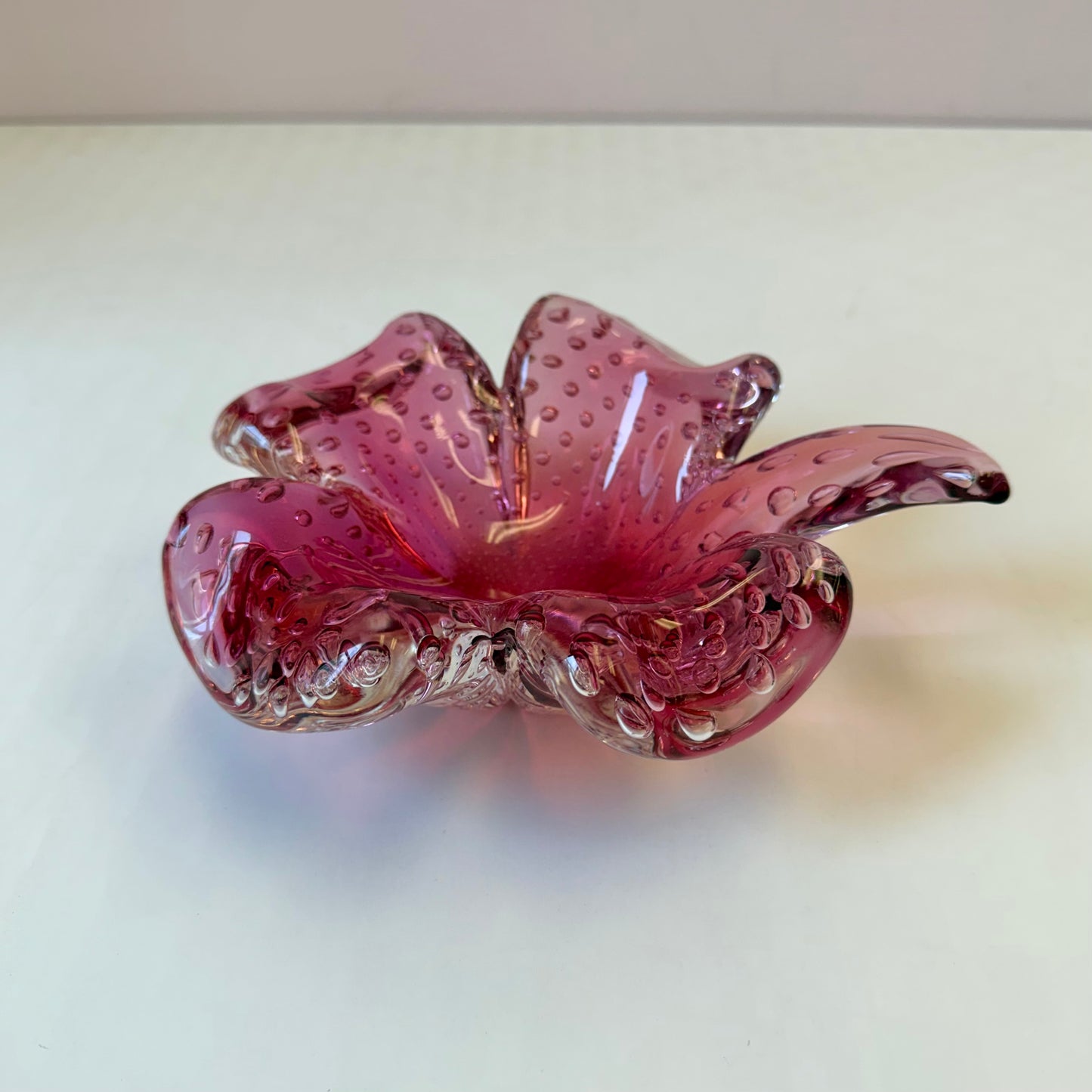 Vintage Pink Clover Leaf Murano Glass Bowl