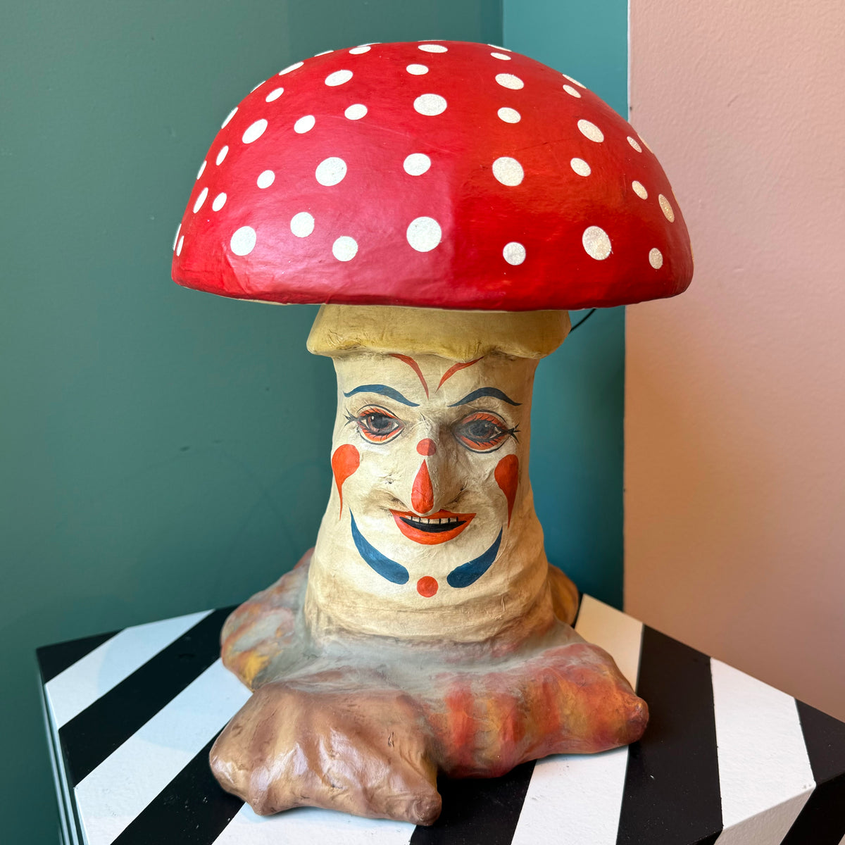 Vintage Inspired Paper Mache Mushroom Candy Bucket