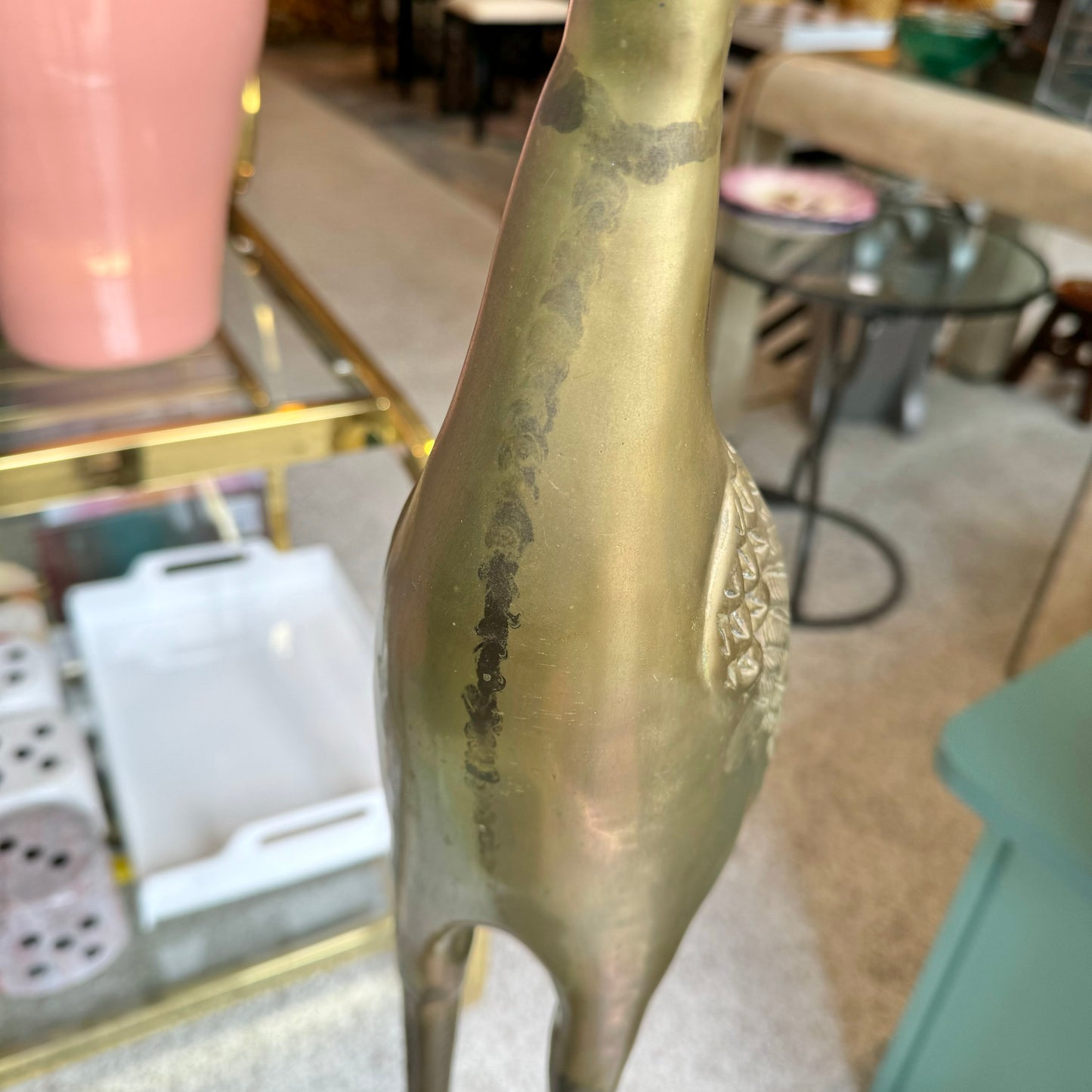 Pair of Extra Large Vintage Brass Crane Birds