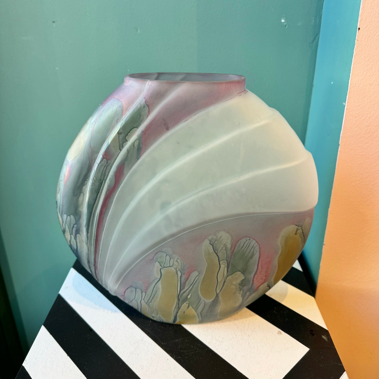 Vintage Hand Painted Art Deco Revival Frosted Glass Vase