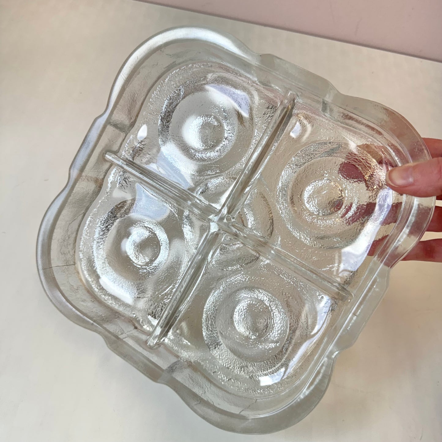 Vintage Lars Hellsten for Skruf Glasbruk "On The Rocks" 4-Section Divided Glass Serving Dish