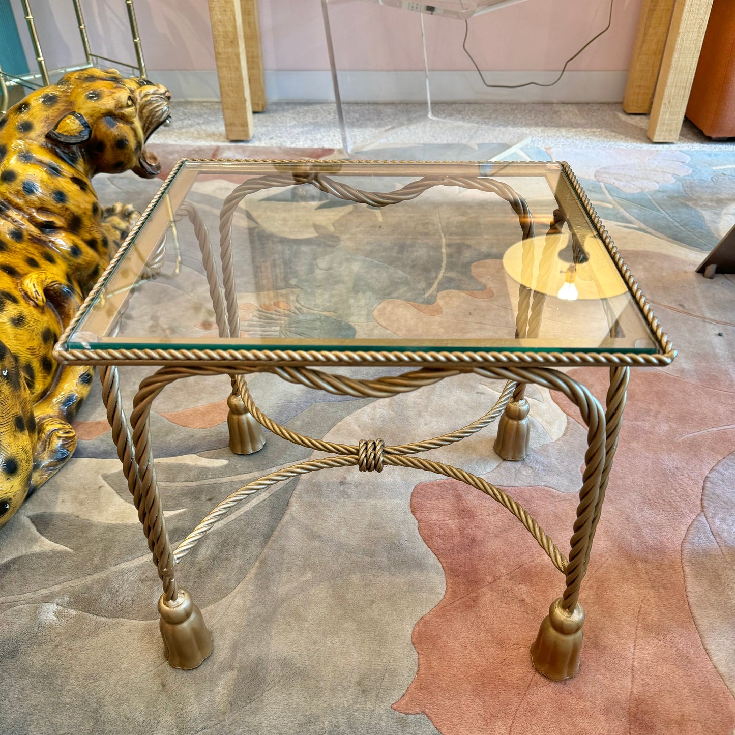 Vintage Gold Hollywood Regency Tassel Footed Side/End Table