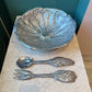 Vintage Wilton Co Pewter Cabbage Leaf Serving Bowl and Utensils