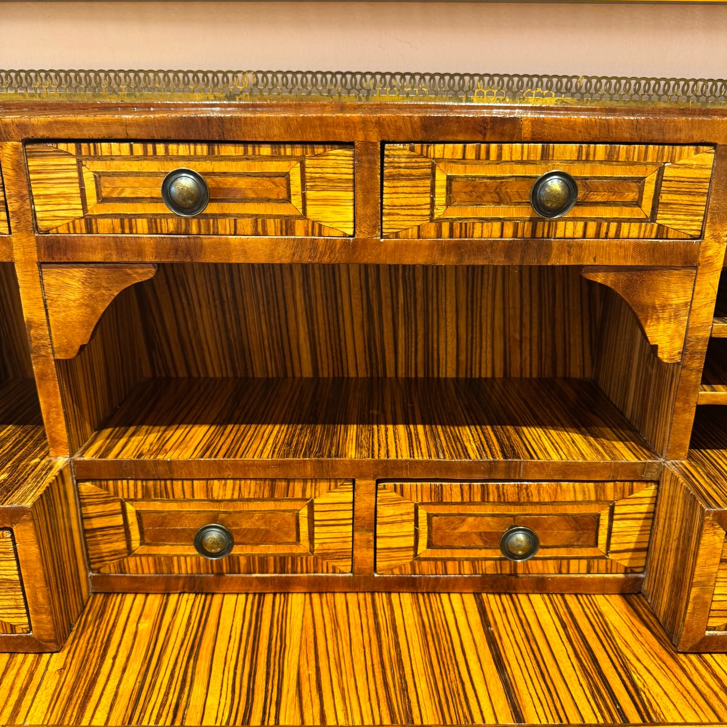 Vintage Carlton House Style Marquetry Writing Desk and Stool