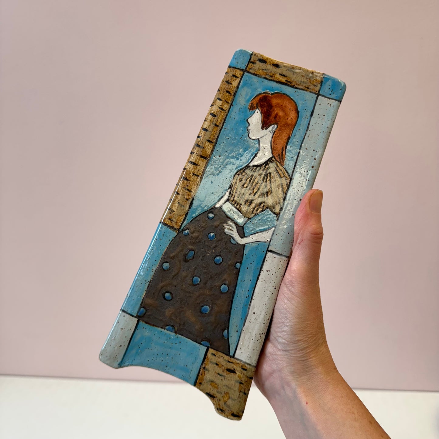 Set of 3 Vintage Triangular Clay Female Figure Vases