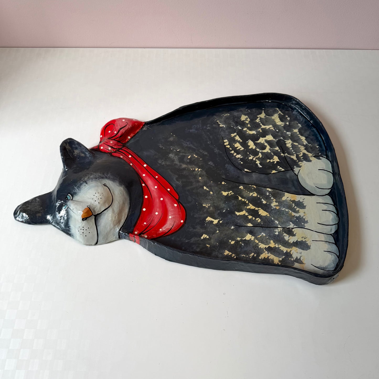 Vintage Large Paper Maché Cat Tray