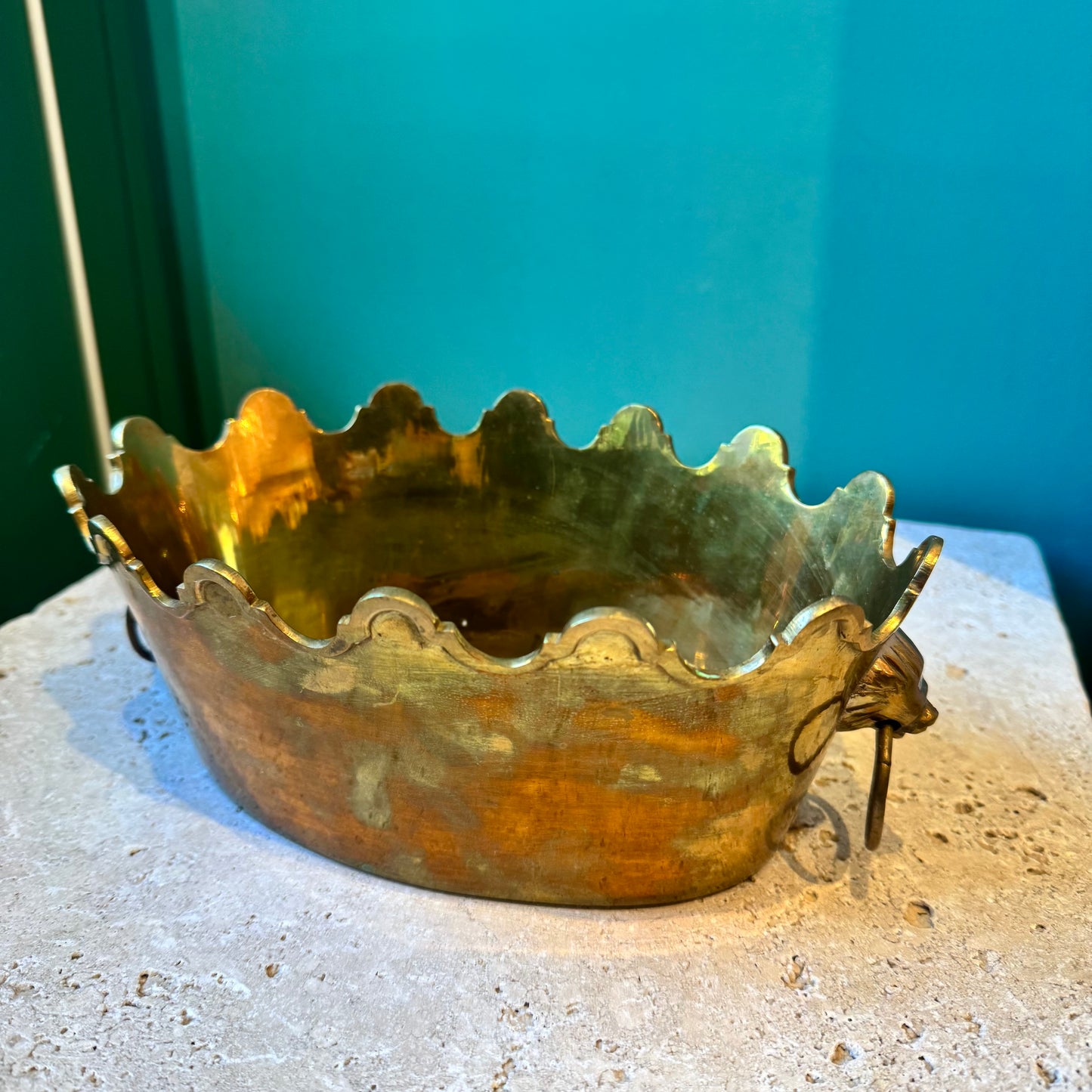 Vintage Brass Crown Planter with Ring Handles