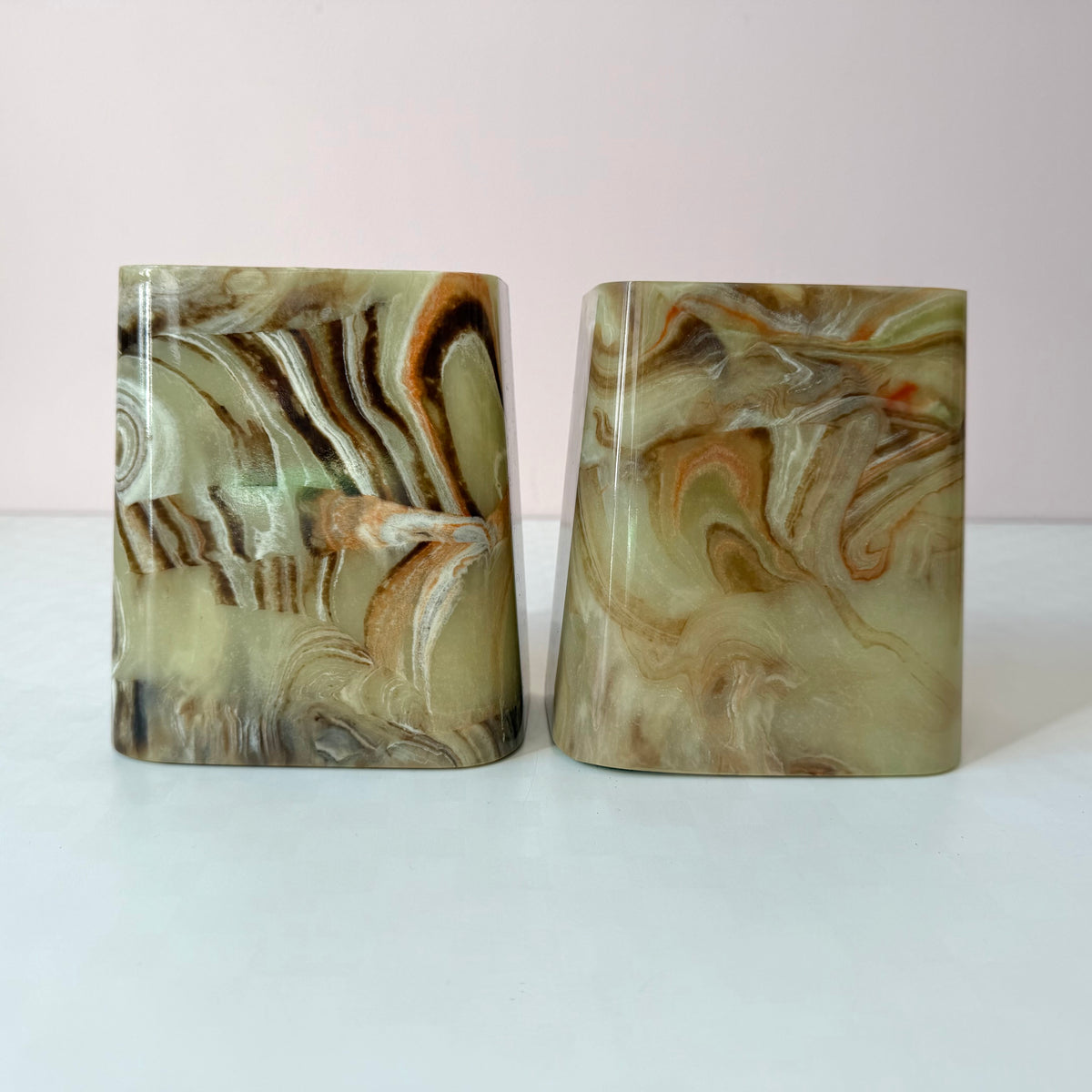 Vintage Faux Green Onyx Bookends