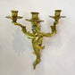 Pair of Antique Louis XV Rococo Style Brass 3 Arm Candle Sconces