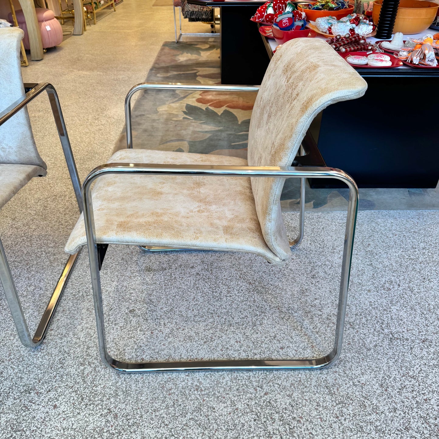 Vintage Chrome and Crackled Faux Leather Chair by Peter Protzman for Herman Miller/item