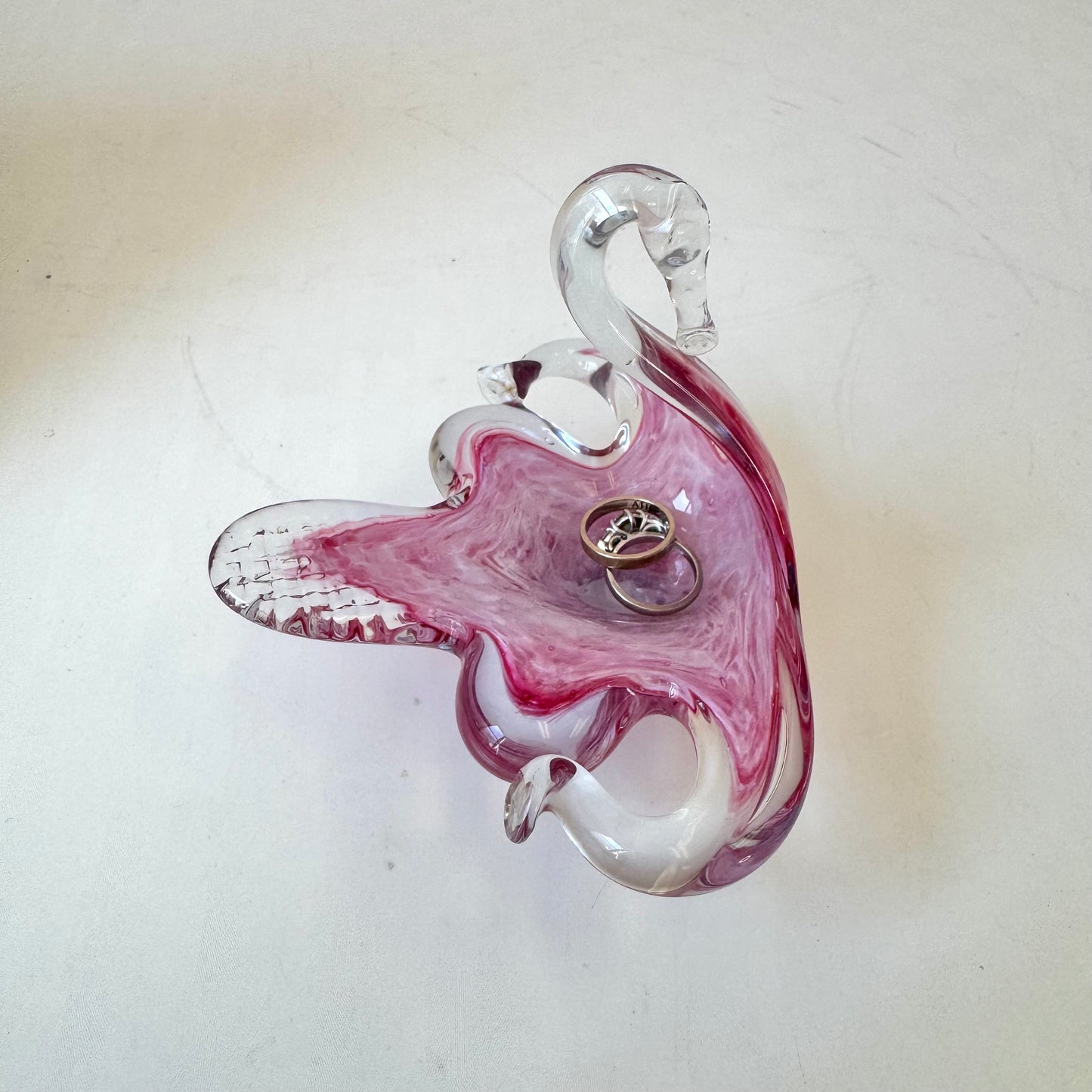 Vintage Pink Murano Glass Style Swan Catchall Dish