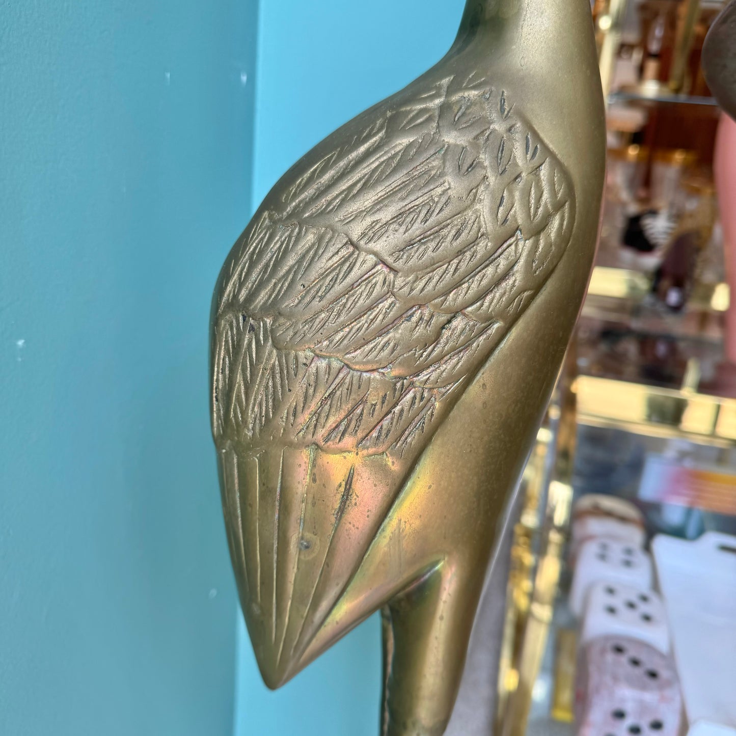 Pair of Extra Large Vintage Brass Crane Birds