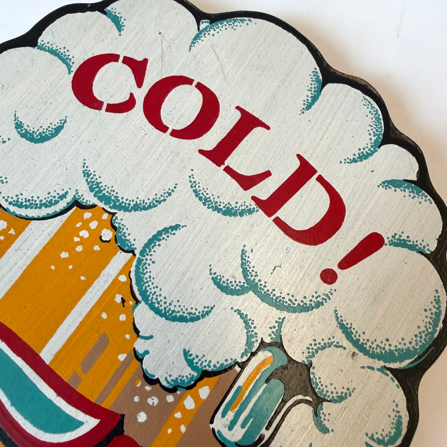 Vintage 1960's Wooden "Cold 5¢" Beer Wall Sign