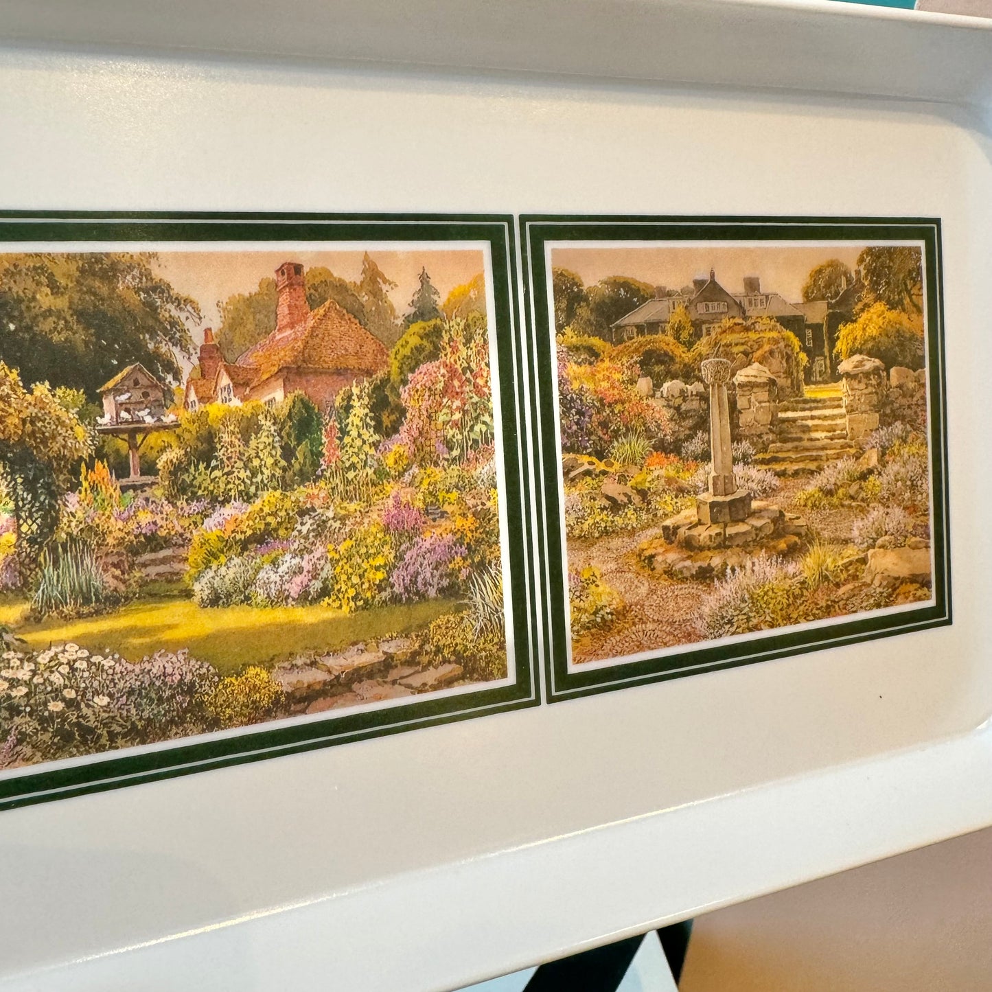 Vintage Garden Scene Tray and Hors D'oeuvres Plates Set