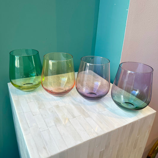 Set of 4 Multi Colored Stemless Wine Glasses by Mikasa