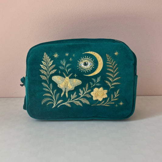 Velvet Embroidered Makeup Bag - Moth
