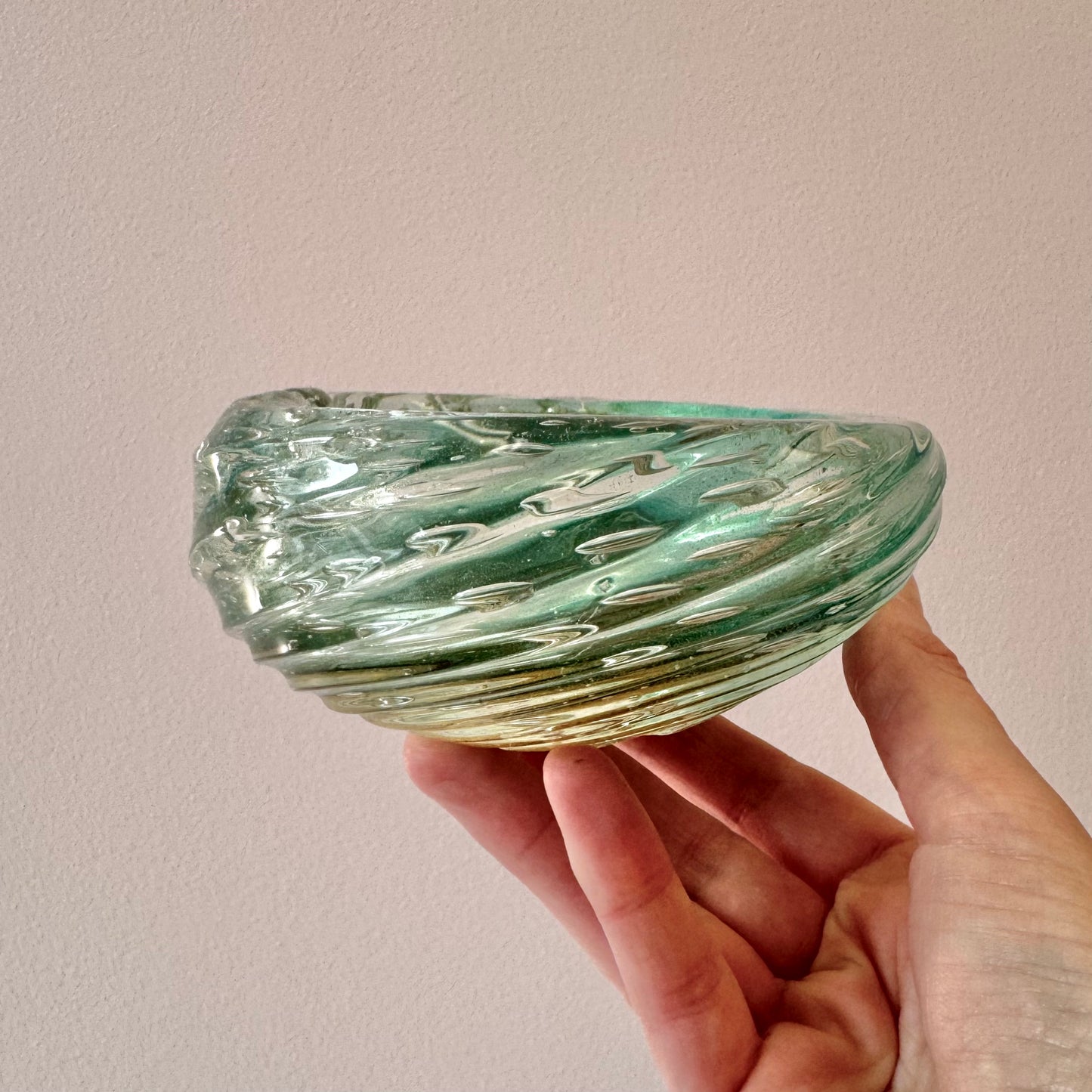 Chunky Vintage Aqua Green and Gold Leaf Murano Glass Ashtray/Bowl