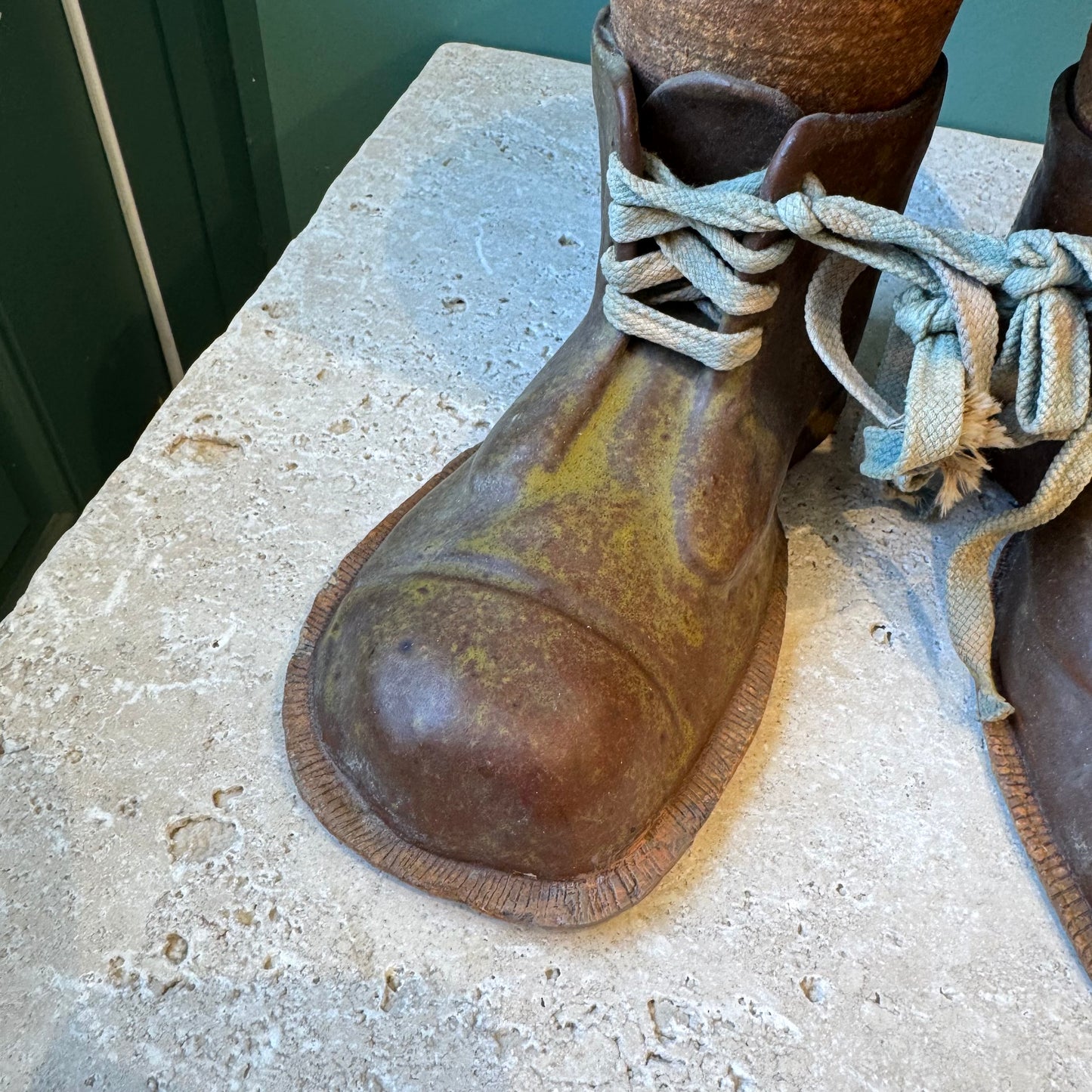 Vintage Folk Art Ceramic Shoes Stool/Plant Stand