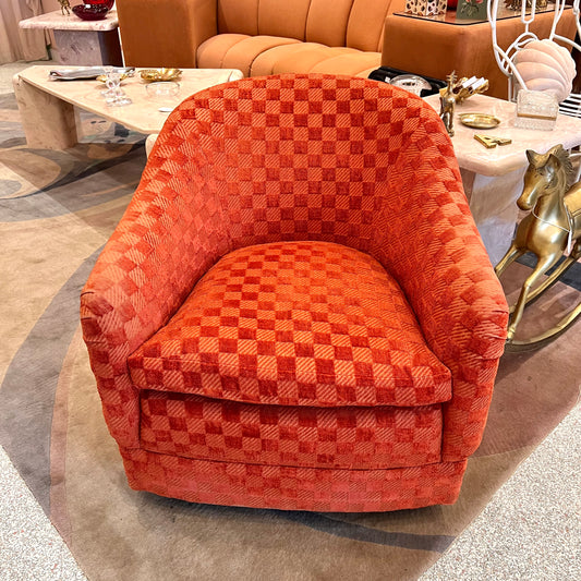 Vintage Dark Orange Checkered Tub Chair by Billy Baldwin for Luten-Clarey-Stern