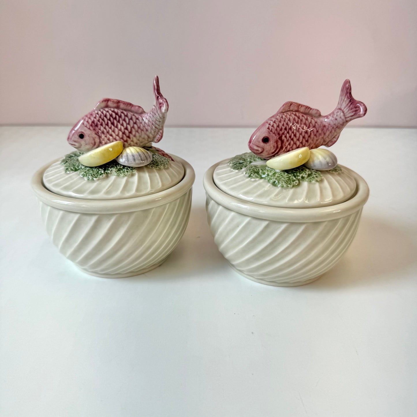 Vintage Set of 2 Fish Lidded Bowls by Fitz and Floyd