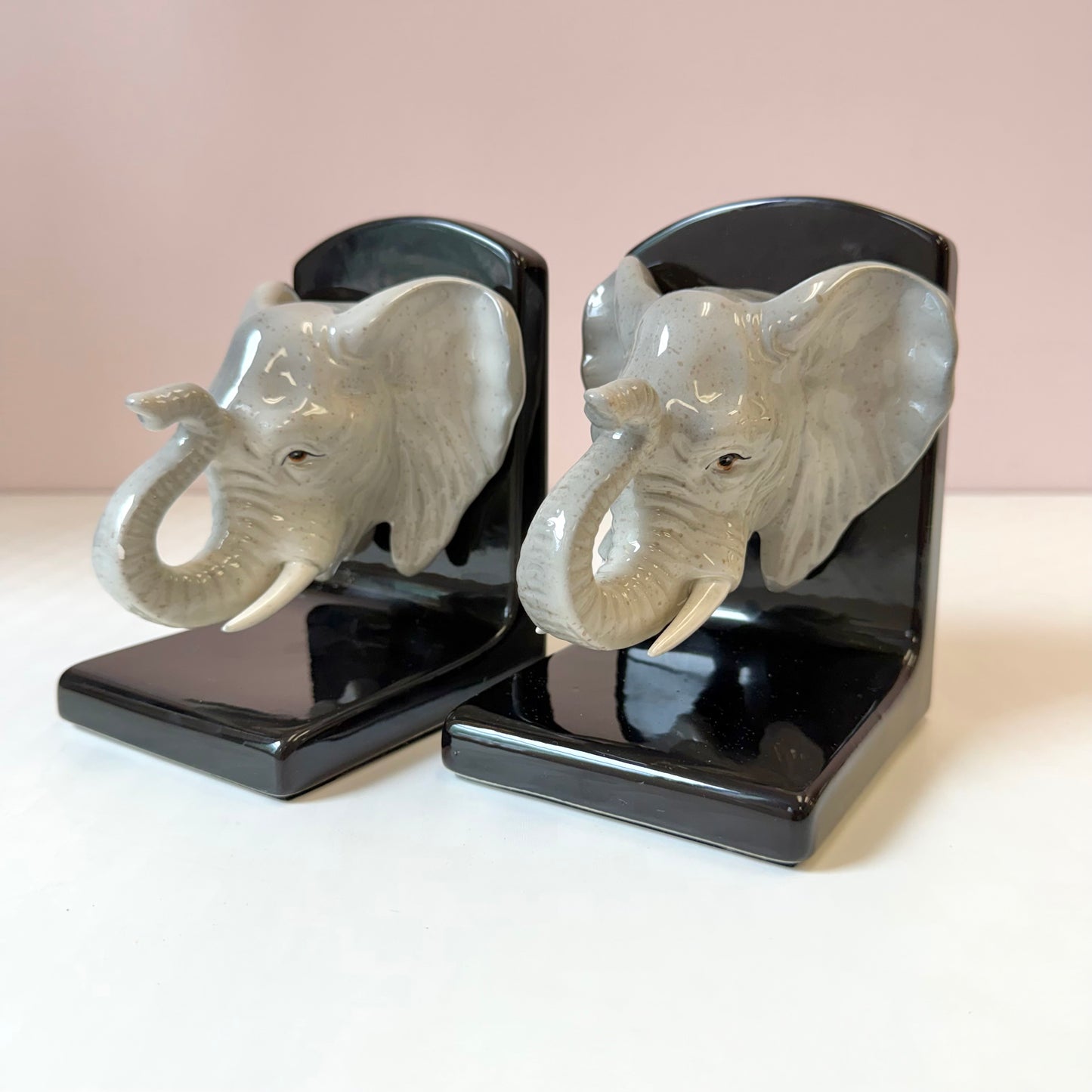 Pair of Vintage Fitz & Floyd Elephant Head Ceramic Bookends