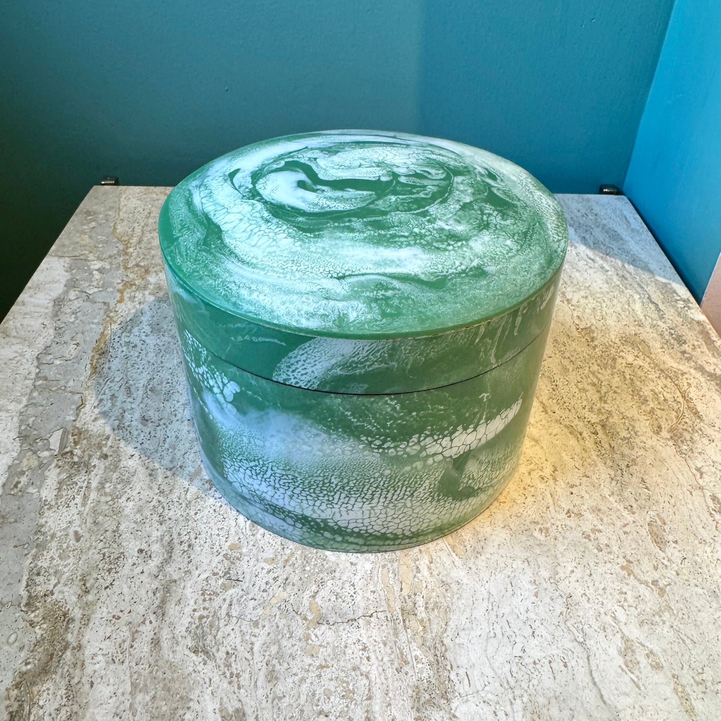 Chunky Circular Green Marbled Resin Box